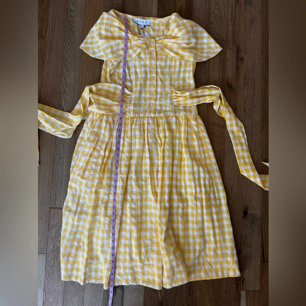 💛🌼 Buru Gingham Midi Dress – XS | NWT | Vintage Charm 🌼💛 - Picture 14 of 16